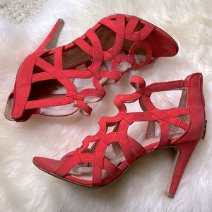 Kelly & Kate Zipper Back Red Cage Heels Sz 7.5